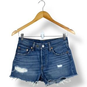 Levi's‎ 501 Women's Shorts Distressed Ripped Frayed Hem Blue Jeans W24